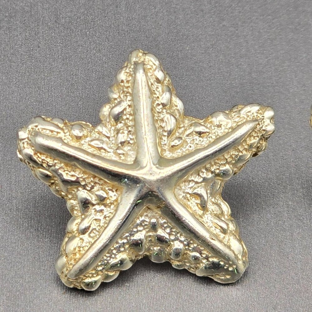 Taxco Sterling Silver Starfish Post Earrings 1" Textured Design TM-90 14.9g - Picture 2 of 7